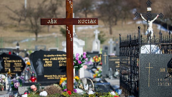 The cross over the grave before the funeral of investigative journalist Jan Kuciak in Stiavnik, Slovakia, on  March 3.