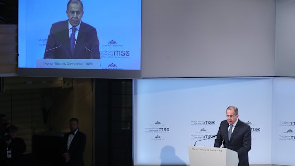 Sergei Lavrov, Russia's foreign minister, speaks at the Munich Security Conference in Munich, Germany, on Saturday.