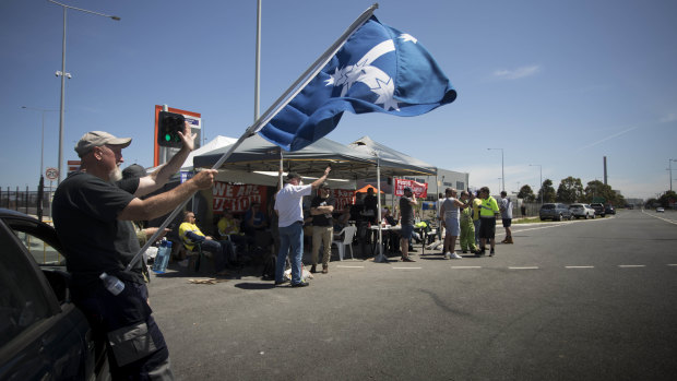 The picket line at the Port of Melbourne this week.