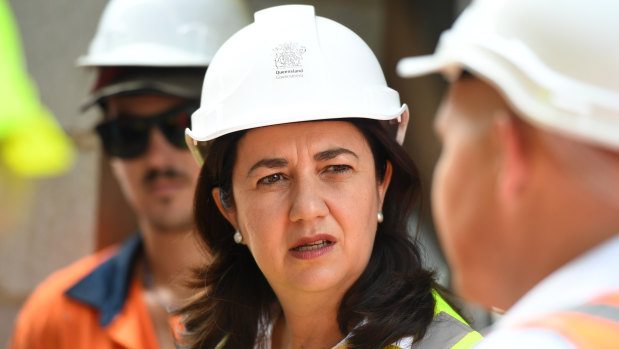 Queensland Premier Annastacia Palaszczuk visits a construction site in Cairns.