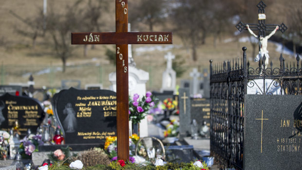 The cross over the grave before the funeral of investigative journalist Jan Kuciak in Stiavnik, Slovakia, on  March 3.