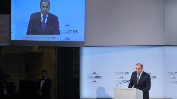 Sergei Lavrov, Russia's foreign minister, speaks at the Munich Security Conference in Munich, Germany, on Saturday.