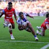 Greg Marzhew scored five tries in a thrashing of the Dragons.