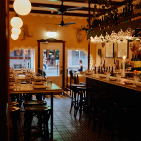 The downstairs dining room and bar. 