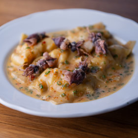 Hokkaido scallop and prawn ravioli with spanner crab meat.