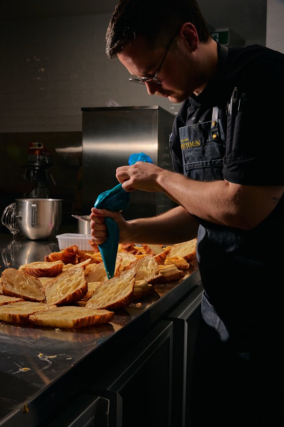 Piping croissants.