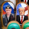 Traditional Russian wooden dolls called Matryoshka depicting Russian President Vladimir Putin, US President Donald Trump, and China’s President Xi Jinping, displayed for sale at a souvenir shop in Moscow last year.