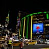 The Empire State Building, left, and Madison Square Garden lit up in Australian green and gold on April 4.