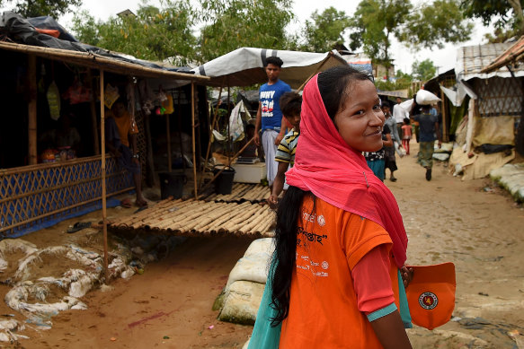 Amina Akhter who works as an outreach officer for the UNICEF nutrition centre in Balukhali camp.