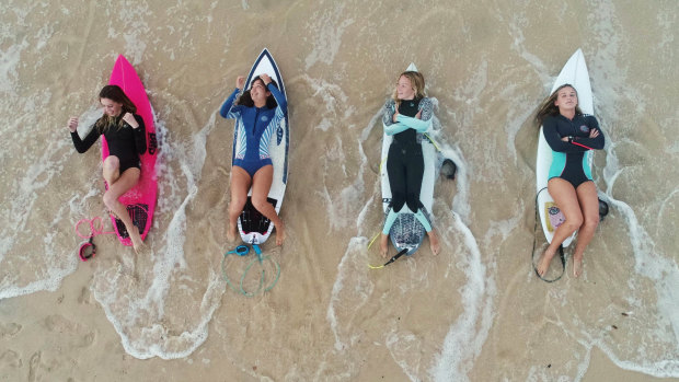 Competing in the SurfAid Cup: (from left) Ebony Conrick, 13, Sarah Lucantonio, 17, Lucy Graham, 14, and Laila Rich, 16.  