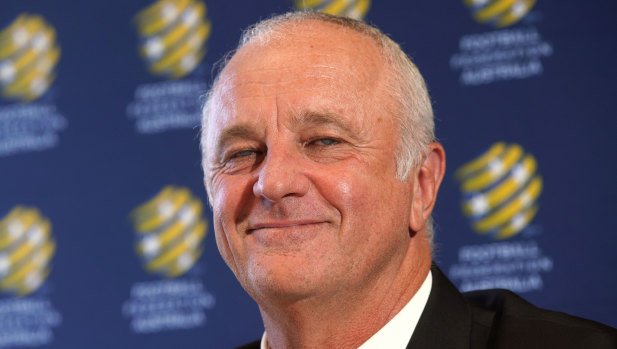 Graham Arnold at the press conference to announce his appointment as long-term Socceroos coach.