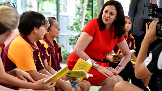 Queensland Premier Annastacia Palaszczuk talking to students at Edge Hill State Primary School in Cairns.