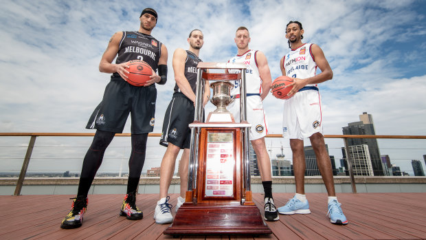 L-R: Josh Boone and Chris Goulding (Melbourne) and Mitch Creek and Josh Childress (Adelaide).