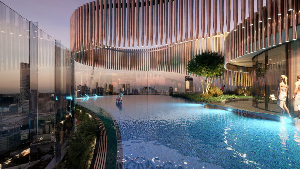 The proposal includes a running track, off-leash dog area and a 25-metre infinity-edge rooftop pool