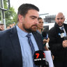Lawyer Rowan King (left)  outside Toowoomba Magistrates Court at an earlier hearing for the matter.