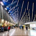 The pointy light fittings feel intrusive at Shanghai Pudong International Airport in China.