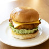Fish burger made with hoki, cucumber pickles, mustard seed, lettuce and American cheddar.