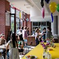 Inside the cheery all-day cafe.