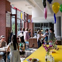 Inside the cheery all-day cafe.