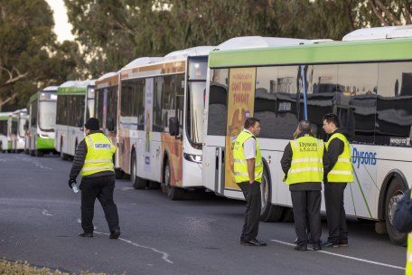 Bus drivers strike at Bundoora on Friday.