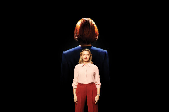 Justine Clarke on stage in Julia, an imagining of former prime minister Julia Gillard’s life.