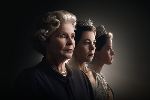 Three queens: Imelda Staunton, Olivia Colman and Claire Foy from The Crown.