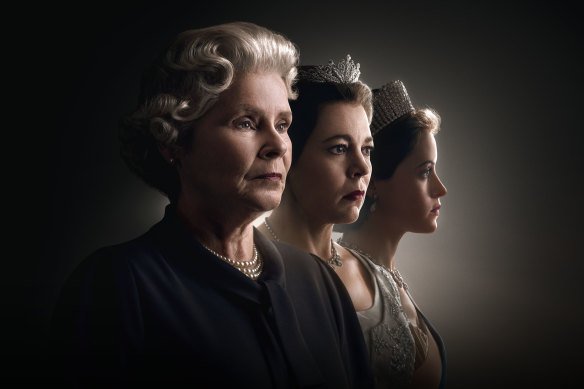 Three queens: Imelda Staunton, Olivia Colman and Claire Foy from The Crown.