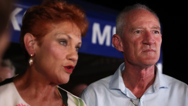 Pauline Hanson with former party state leader Steve Dickson at Buderim on Saturday night where Mr Dickson lost his seat.