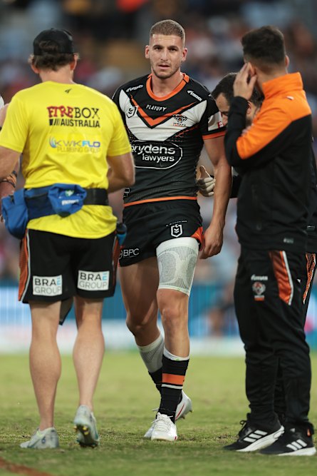 Adam Doueihi after suffering a third ruptured ACL against Parramatta in 2023.