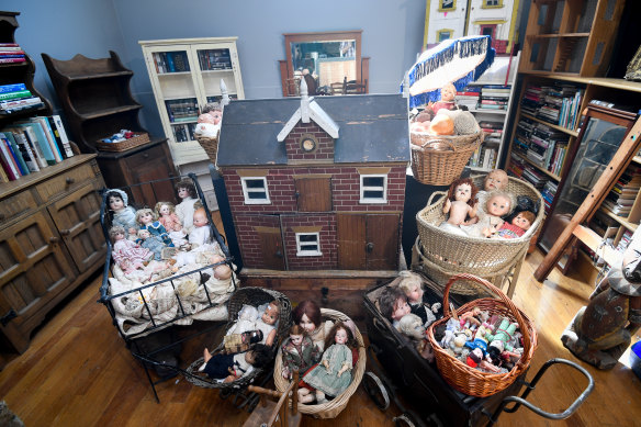 Some of the dolls and other objects for sale at the auction, which is called The Magical Studio of Mirka Mora.