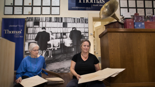 Christine Hinton and Elisabeth Vodicka of Thomas' Record Shop.