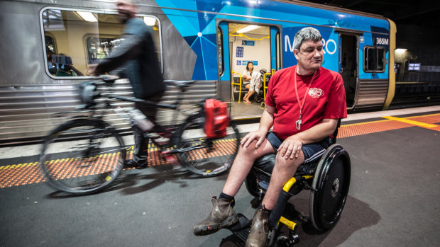Lachlan Jones says Metro has discriminated against him by not ensuring the only wheelchair-accessible part of the train is free from cyclists.  
