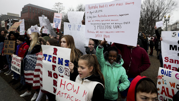 Makenzie Hymes and other students at the protest outside the White House on Monday.