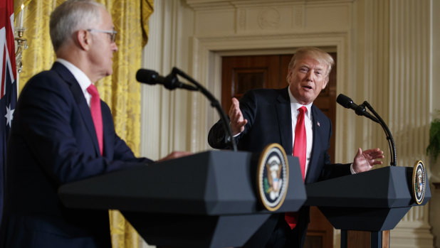 President Donald Trump speaks during a news conference with Prime Minister Malcolm Turnbull.