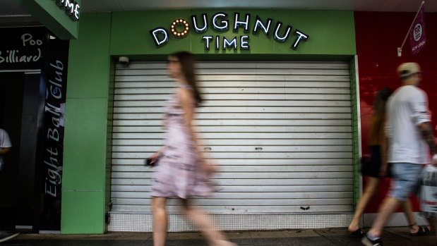 The Doughnut Time store in Albert Street, Brisbane, was closed on Sunday.