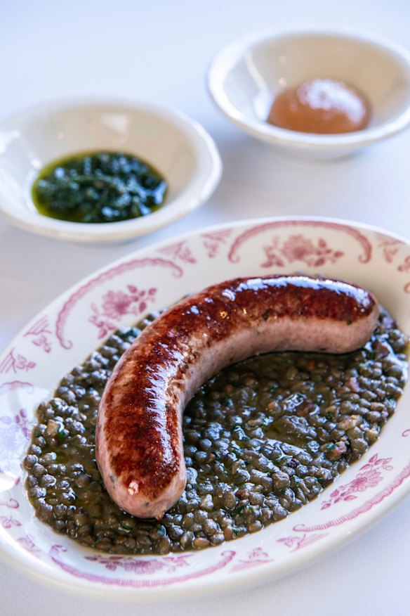 House-made pork belly sausage, lentils and quince mustard.