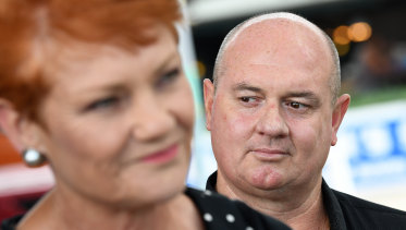 One Nation's Thuringowa candidate Mark Thornton with his party leader, Pauline Hanson.