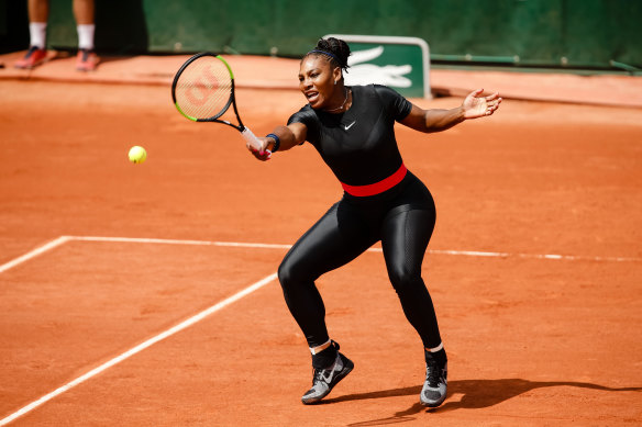 Serena Williams in her "catsuit" at the French Open in 2018.