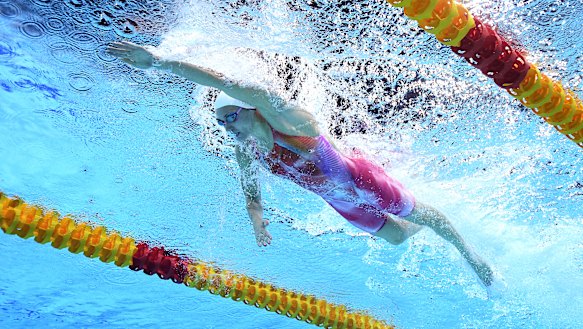 Titmus on her way to winning the final of the Womens 200m Freestyle.