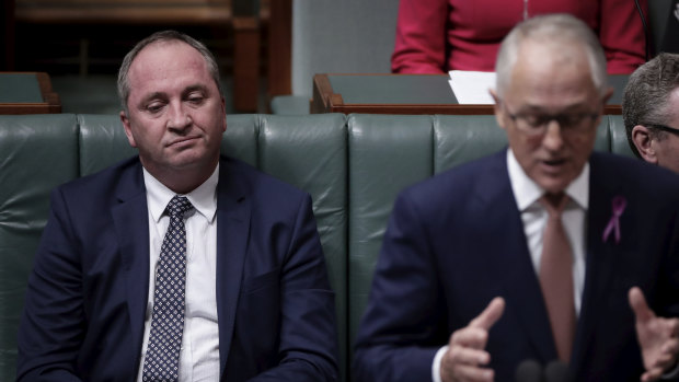 Best of enemies: Deputy Prime Minister Barnaby Joyce and Prime Minister Malcolm Turnbull in Parliament this week.
