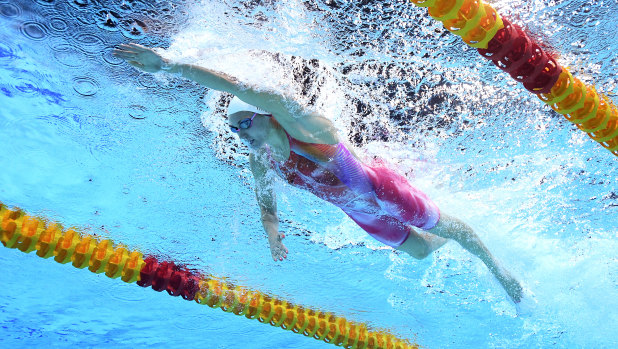 Titmus on her way to winning the final of the Womens 200m Freestyle.