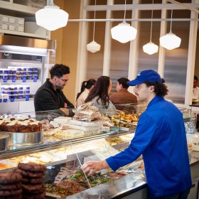 Pick up freshly baked goods, salads, sandwiches and more.