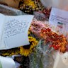 The flower memorial for massacre victims at Bondi Beach.