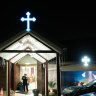 Outside Christ the Good Shepherd Church in Wakeley on Tuesday, the morning after Bishop Mar Mari Emmanuel was stabbed.