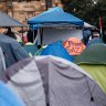 Pro-Palestine protest and encampment at University of Sydney’s quad lawns.