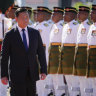 Cambodian Prime Minister Hun Manet inspects an honour guard during a visit to Malaysia on Tuesday. The prime minister’s family retain control of many senior roles in the Cambodian government. 