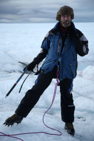 Glaciologist Dr Konrad Steffen at home on the Greenland ice shelf, 2006. 