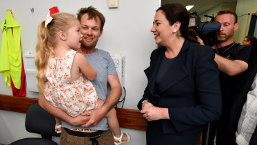 Justin Owen said he wanted a job with Adani, while talking to Premier Annastacia Palaszczuk at Logan Hospital on Wednesday.