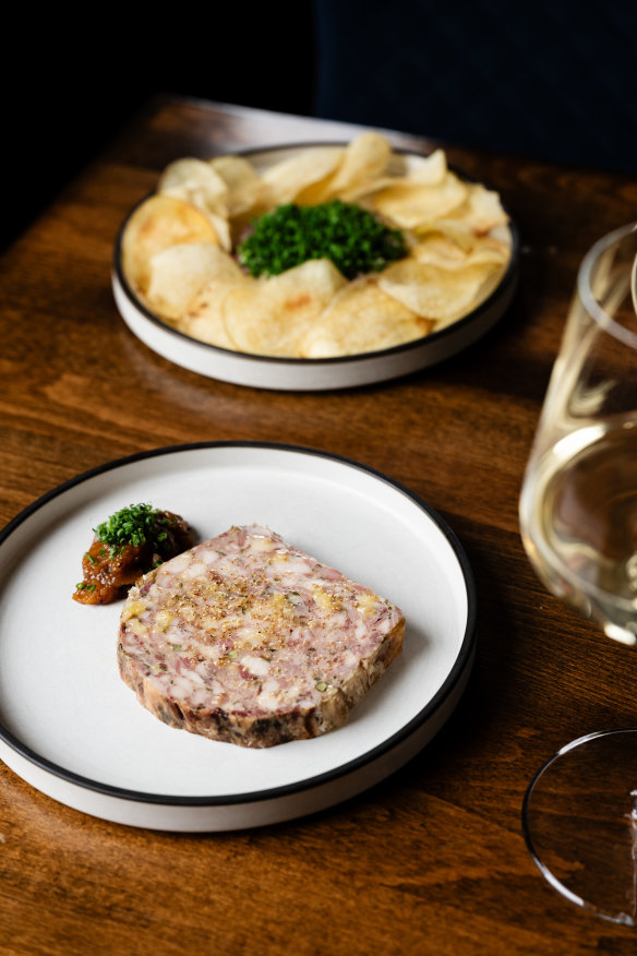 Rabbit, foie gras and pistachio terrine. 
