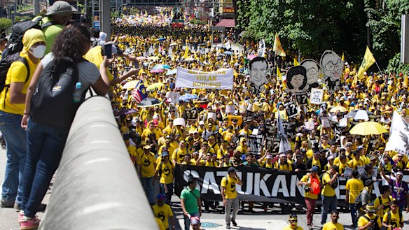 Activists from the Coalition for Clean and Fair Elections (Bersih), march during a rally in Kuala Lumpur in 2016.